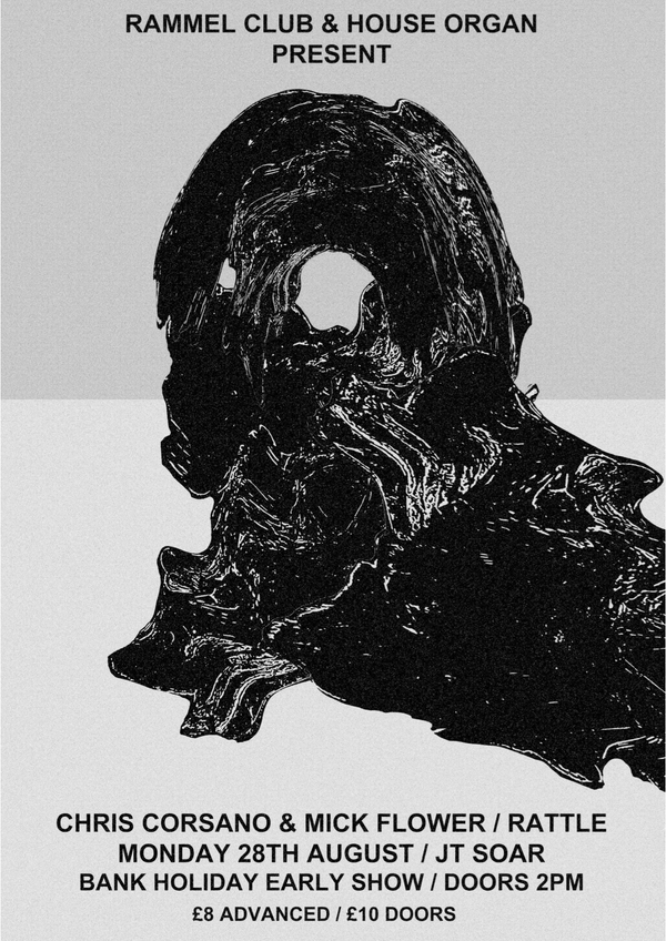 Gig poster. A weird, grainy, wavy, tentacular, inky, twisted loop of a blob against a plain background. All rendered in greyscale. Text as elaborated in the post content.